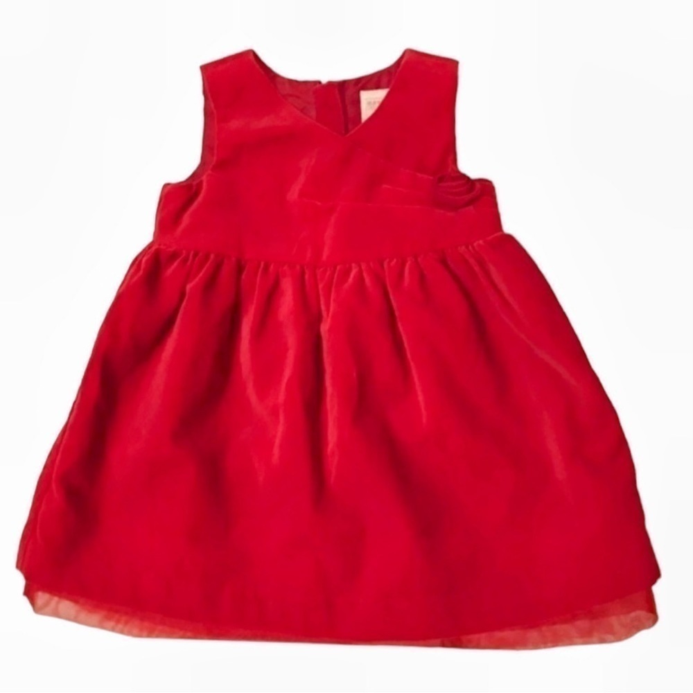 Old Navy Infant Girls 12-18 Mo Dress Red Velvet Tulle Flower Accent Christmas